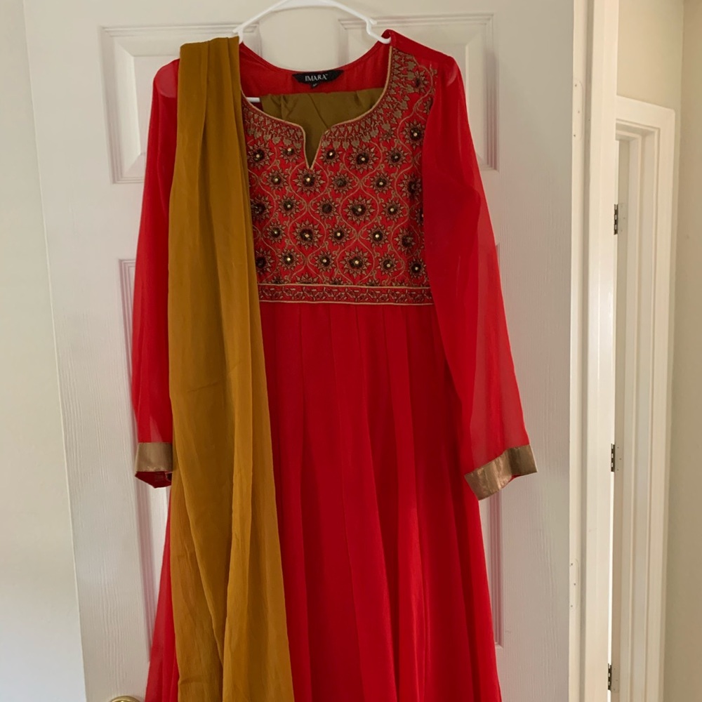 Red and gold salwar set